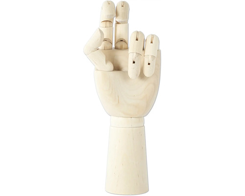 Holz-Gliederhand 30 cm Hölzerne Gelenkhand, die das Victory-Zeichen zeigt