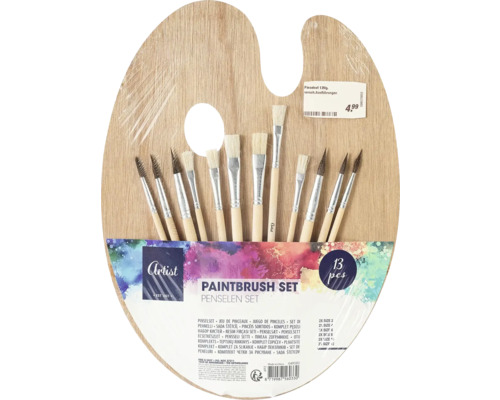 Farbmischpalette Holz 30x40 cm Pinselset mit Holzpalette, 13-teilig