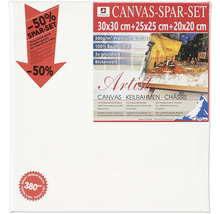 Leinwand Sparset mit drei Keilrahmen in den Größen 30x30 cm, 25x25 cm und 20x20 cm