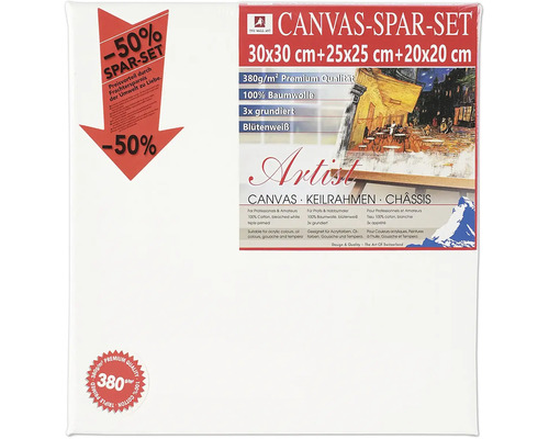 Leinwand zum Bemalen Sparset 30x30 cm + 25x25 cm + 20x20 cm Leinwand Sparset mit drei Keilrahmen in den Größen 30x30 cm, 25x25 cm und 20x20 cm