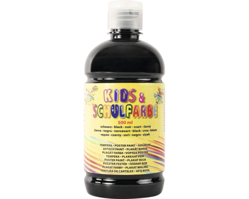Kindermalfarbe Tempera schwarz 500 ml Schwarze Schulfarbe in einer 500-Milliliter-Flasche für Kinder und Schule