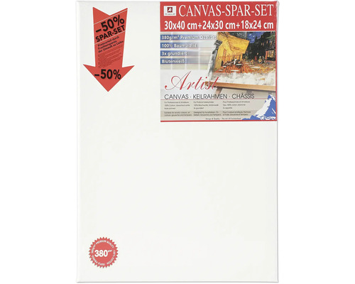 Leinwand zum Bemalen Sparset 30x40 cm + 24x30 cm + 18x24 cm Leinwand Sparset mit drei Keilrahmen in den Größen 30x40 cm, 24x30 cm und 18x24 cm