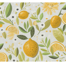 Illustration mit Zitronen, Blüten und Blättern