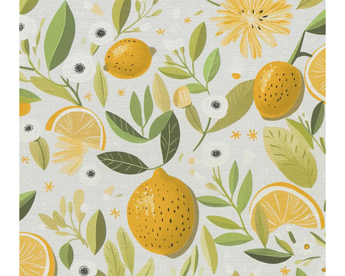 Illustration mit Zitronen, Blüten und Blättern