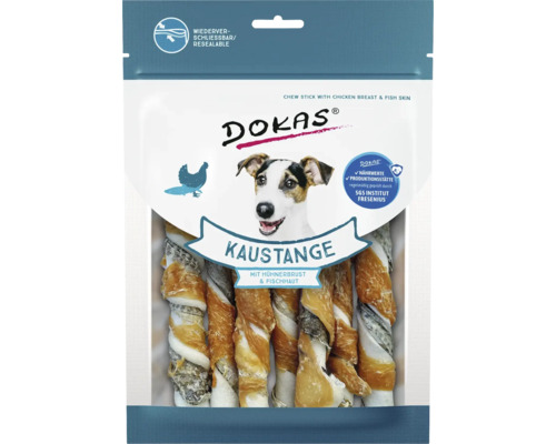 DOKAS Kaustange mit Hühnerbrust und Fischhaut in wiederverschließbarer Verpackung