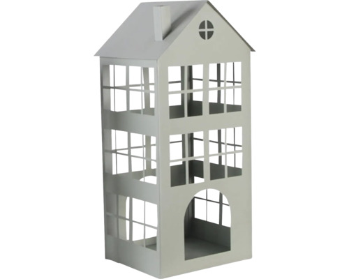 Windlicht in Hausform mit drei Etagen und Fensterdesign