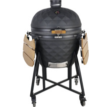 Keramikgrill auf Rollen mit zwei Holzablagen