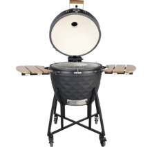 Keramikgrill mit offenem Deckel und zwei Ablageflächen