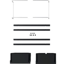 Einzelteile für ein Regal, inklusive Rahmen, Träger, Verbindungsstücke und Füße