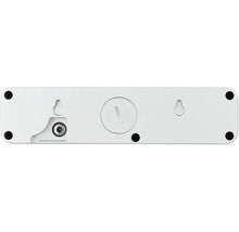 Rückseite eines elektronischen Geräts mit Montagevorrichtungen und Antennenanschluss