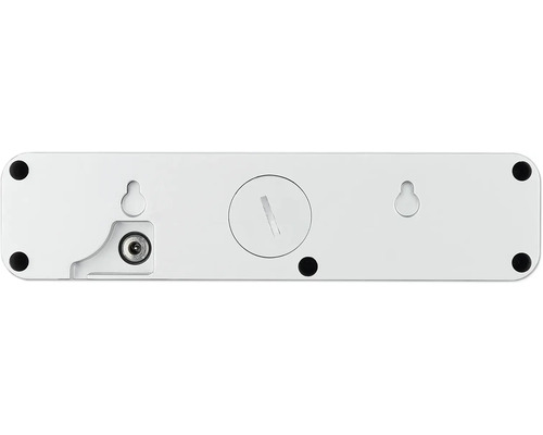 Rückseite eines elektronischen Geräts mit Montagevorrichtungen und Antennenanschluss