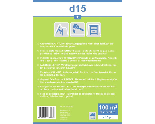 Abdeckfolie mit Warnhinweisen zu Erstickungsgefahr und Verwendung