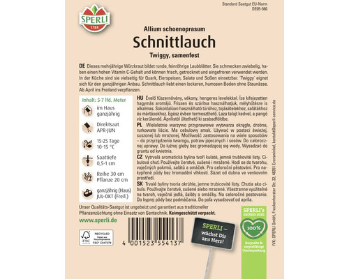 Samenpackung Schnittlauch mit Informationen zu Anbau und Eigenschaften