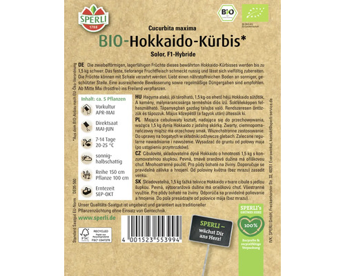 Samenpackung Bio Hokkaido Kürbis Solor F1-Hybride