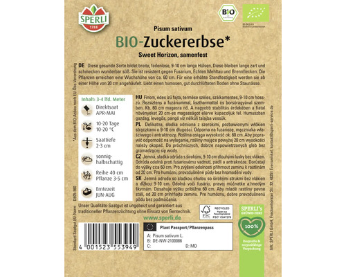 Samenpackung Bio-Zuckererbse Sweet Horizon der Marke Sperli
