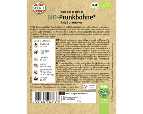 Samenpackung für Bio Prunkbohne Lady Di der Marke Sperli