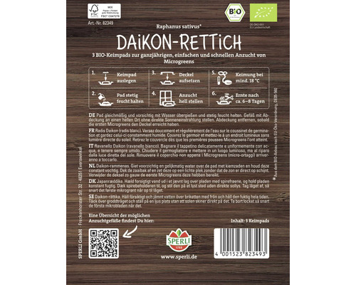 Samenpackung Daikon-Rettich mit Anweisungen zur Anzucht von Microgreens