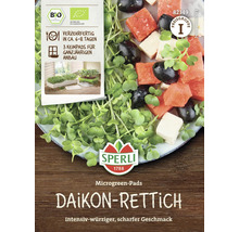 Sperli Logo. Microgreen Pads Daikon-Rettich mit Bio Siegel und Preisgruppe I.