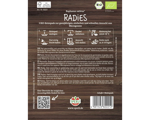 Radieschen-Samenpackung mit Anweisungen zur Anzucht von Microgreens