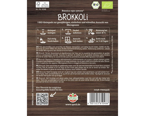 Brokkoli Keimpads für Microgreens Anzucht, mit einer Schritt-für-Schritt-Anleitung und dem Sperli Logo