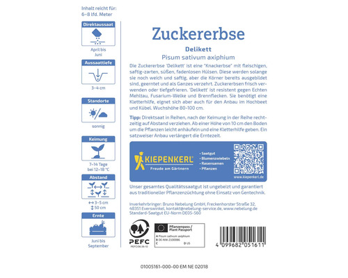 Zuckererbse Delikett Saatgut Packung