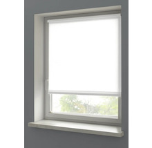 Fenster mit weißem Rollo für Sonnenschutz