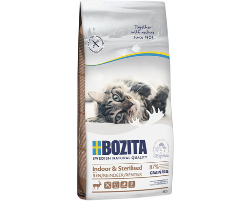 Katzenfutter trocken BOZITA Indoor & Sterilised Grain free mit Rentier 2 kg getreidefrei Bozita Katzentrockenfutter mit Rentier für Hauskatzen und sterilisierte Katzen, 2 Kilogramm