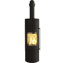 Kaminofen mit Glasfenster und brennendem Feuer