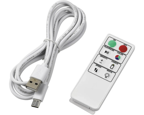 Weißes USB Kabel und Fernbedienung