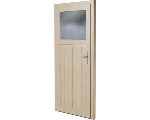 Holztür mit Glaseinsatz und Griff