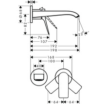 Maßzeichnung einer Waschtischarmatur zur Wandmontage mit den zugehörigen Maßen