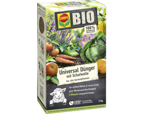 Universaldünger Compo Bio mit Schafwolle 2 kg COMPO BIO Universal Dünger mit Schafwolle, 2 Kilogramm, Verpackung