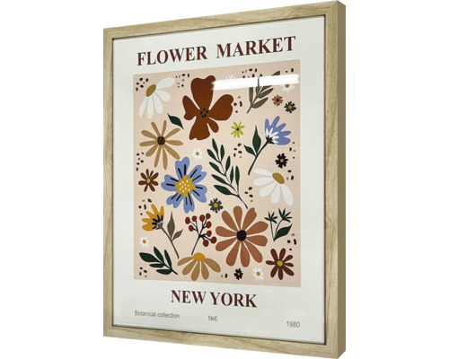 Gerahmtes Blumenmarkt New York Poster mit botanischem Motiv