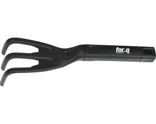 Gartenkralle mit drei Zinken und for_q Logo