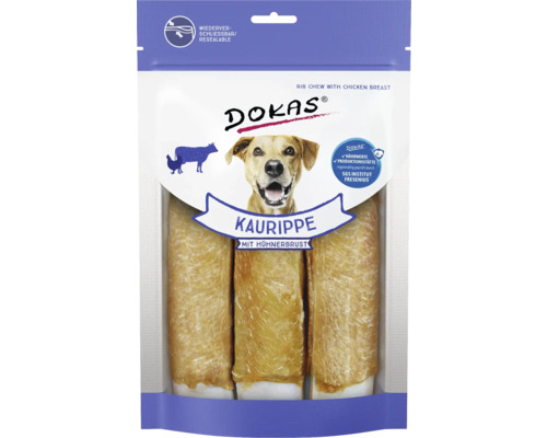 Hundesnack DOKAS Kaurippe Huhn 3 St. 210 g DOKAS Kaurippe mit Hühnerbrust Hundesnack, wiederverschließbare Verpackung