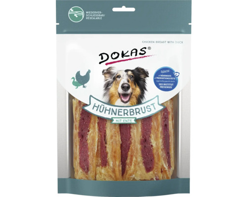 Hundesnack DOKAS Hühnerbrust mit Ente 220 g DOKAS Hühnerbrust mit Ente für Hunde, wiederverschließbare Verpackung