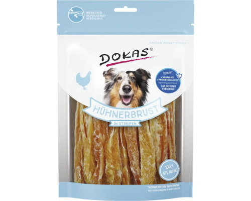 Hundesnack DOKAS Hühnerbrust in Streife 250 g DOKAS Hühnerbrust Streifen für Hunde, wiederverschließbare Verpackung
