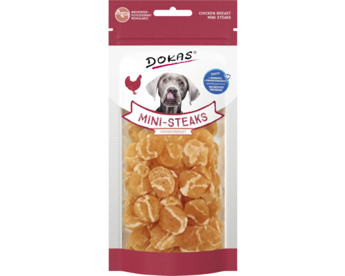 Hundesnack DOKAS Mini-Steaks Hühnerbrust 50 g Dokas Mini Steaks Hühnerbrust, wiederverschließbare Verpackung für Hundesnacks