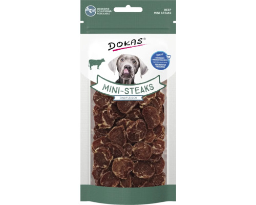 Dokas Mini Steaks Rindfleisch für Hunde, wiederverschließbare Verpackung