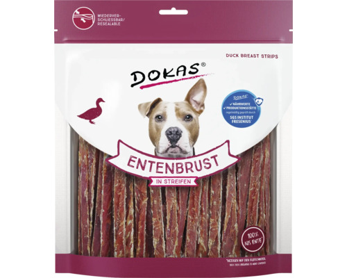 Dokas Entenbrust Streifen für Hunde, wiederverschließbare Verpackung