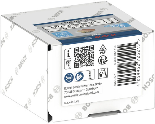 Verpackung einer Bosch Pro Presszange E25 CU mit 25 mm²