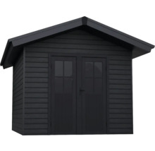 Schwarzes Gartenhaus mit Doppeltür