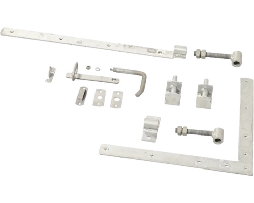 Metalltorbeschläge Set mit Riegel, Bändern und Zubehör