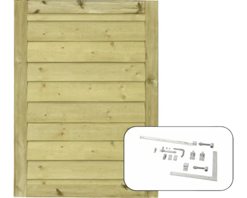 Holztor mit Torbeschlägen
