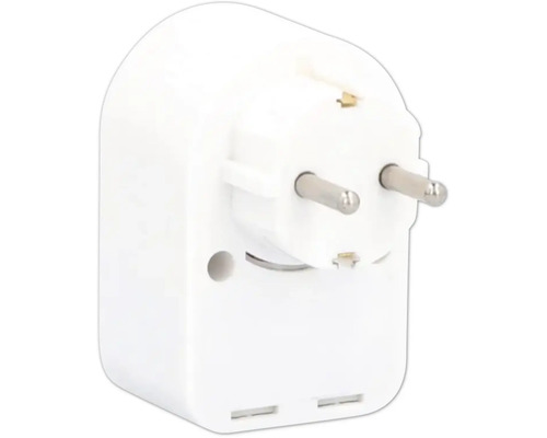 Weißer Schutzkontaktstecker mit USB-Anschlüssen