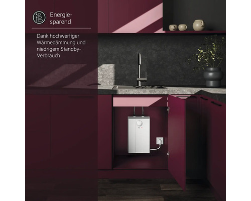 Küche mit Untertischgerät zur Warmwasserbereitung unter der Spüle