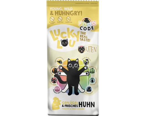 Lucky Lou Kitten Geflügel und Frisches Huhn Katzentrockenfutter Verpackung