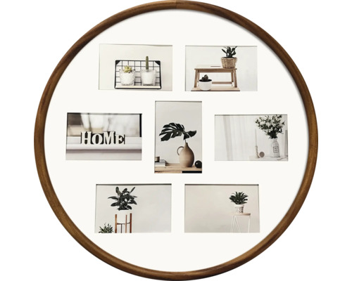 Bilderrahmen Collage mahagoni rund Ø 53 cm 7 Fotos 10x15 cm Runder Fotorahmen mit mehreren Bildern