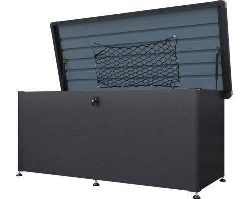 Geöffnete, graue Gerätebox mit Netz