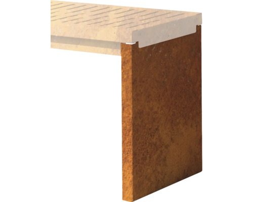 Stütze Palatino Bridge Corten-Stahl 39 x 54 cm rost Nahaufnahme einer Terrassenumrandung aus Holz und Stein